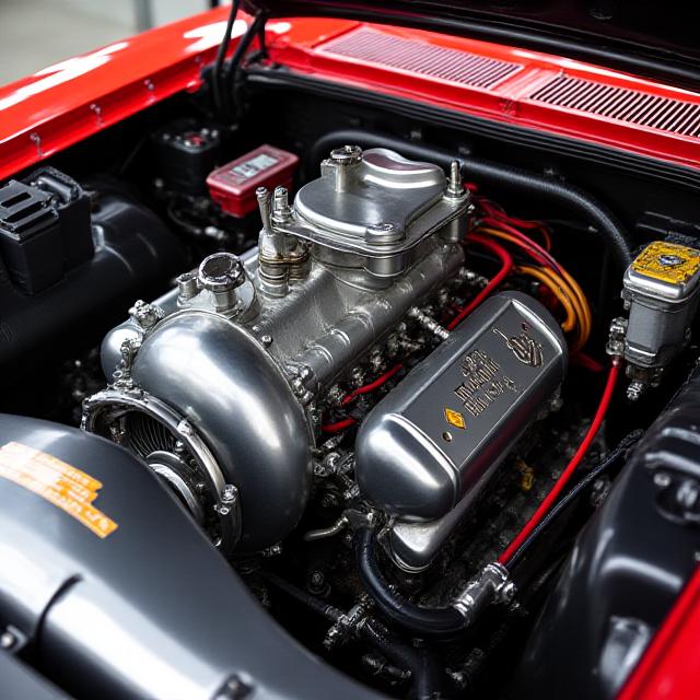 Wire-tucked engine bay with massive turbocharger