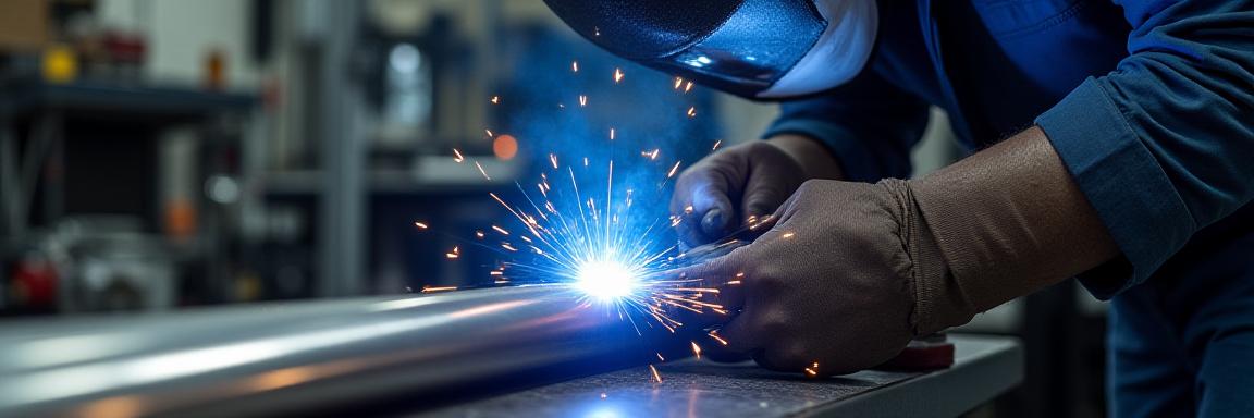 Mechanic TIG welding a custom titanium exhaust pipe